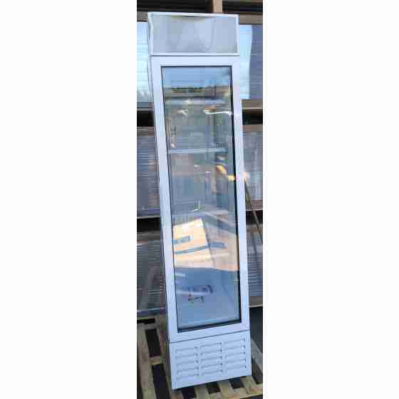 Frigo vetrina bibite verticale refrigerata 1 anta in vetro +1 +9 °C bianca 253 lt 45x59,5x200,7h cm - Nuovo danno da trasporto