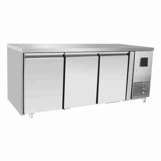 Tavolo frigo refrigerato a basso consumo energetico in acciaio inox 3 porte classe A 0 +8 °C 1795x700x850 h mm