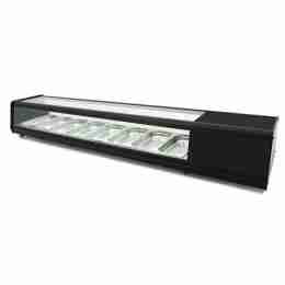 Vetrina frigo 180,8x39x28,7h cm refrigerata da banco con piano liscio vetri dritti e motore incorporato 