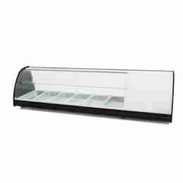 Vetrina frigo 145,6x39x36h cm refrigerata da banco bianca con piano liscio mensola intermedia vetri curvi e motore incorporato