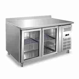 Tavolo frigo refrigerato in acciaio inox 2 porte in vetro 136x70x96h cm -2 +8 °C