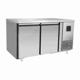 Tavolo frigo refrigerato a basso consumo energetico in acciaio inox 2 porte  0 +8 °C 1360x600x850 h mm