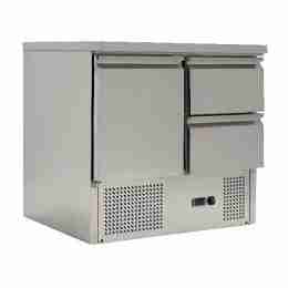 Banco frigo saladette con piano in acciaio inox 1 porta e 2 cassetti 90x70x85h cm