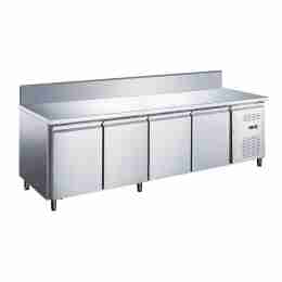 Tavolo frigo refrigerato 4 porte in acciaio inox con alzatina -2 +8 °C 2230x700x850 h mm tropicalizzato