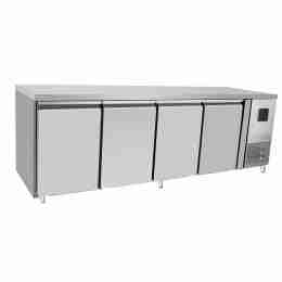 Tavolo frigo refrigerato a basso consumo energetico in acciaio inox 4 porte classe A -2 +8 °C 2230x700x850 h mm