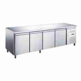 Tavolo frigo refrigerato 4 porte in acciaio inox  -2 +8 °C 2230x600x850 h mm tropicalizzato a basso consumo energetico