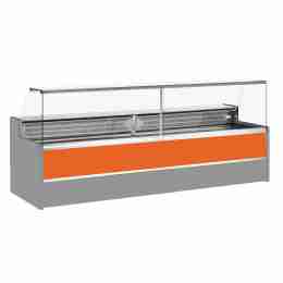 Banco refrigerato statico con vano riserva per salumeria e macelleria vetri apribili verso l'alto arancio +4 +6°C 150x98x127h cm