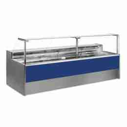 Banco refrigerato statico senza vano riserva per salumeria e macelleria blu +2 +6 °C 250x109x128h cm