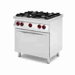 Cucina professionale a gas 4 fuochi con forno elettrico ventilato capacità 4 teglie GN 1/1  80x70x90h cm