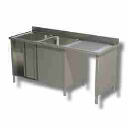 Lavello / lavatoio 2 vasche in acciaio inox armadiato con vano pattumiera dx 1800x600x850h mm