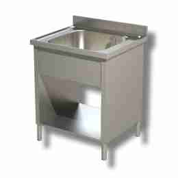Lavello / lavatoio in acciaio inox 1 vasca su fianchi con ripiano e alzatina profondità 600 mm 700x600x850h mm