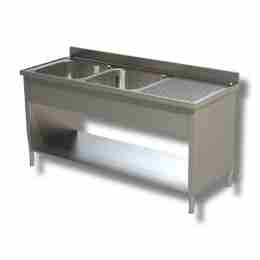 Lavello / lavatoio in acciaio inox 2 vasche con sgocciolatoio dx profondità 700 mm 1600x700x850h mm