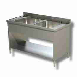 Lavello / lavatoio in acciaio inox 2 vasche su fianchi con ripiano e alzatina profondità 600 mm 1300x600x850h mm