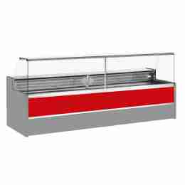Banco refrigerato statico con vano riserva per salumeria e macelleria vetri apribili verso l'alto rosso +4 +6°C 150x98x127h cm