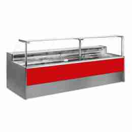 Banco refrigerato statico con vano riserva per salumeria e macelleria rosso +4 +6°C 200x109x128h cm