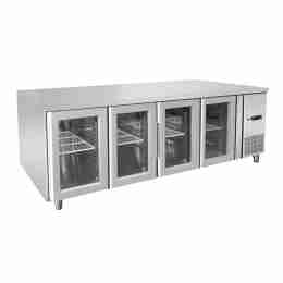 Tavolo frigo refrigerato a basso consumo energetico in acciaio inox 4 porte in vetro -2 +8 °C 2230×700×850 h mm