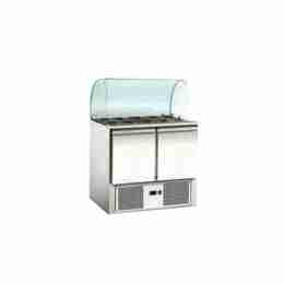 Banco frigo Saladette refrigerate in acciaio inox con vetro curvo 2xGN1/1 + 3xGN1/6