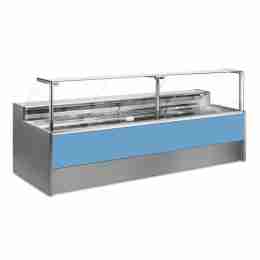 Banco refrigerato statico con vano riserva per salumeria e macelleria azzurro +4 +6°C 200x109x128h cm