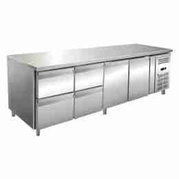 Tavolo frigo refrigerato in acciaio inox 2 porte 4 cassetti 1/2 223x70x86h cm -2 +8 °C 