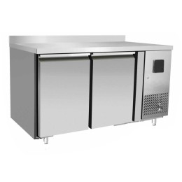 Tavolo frigo refrigerato a basso consumo energetico in acciaio inox con alzatina 2 porte classe A 0 +8 °C 1360x700x850 h mm