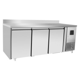 Tavolo frigo refrigerato a basso consumo energetico in acciaio inox con alzatina 3 porte classe A 0 +8 °C 1795x700x850 h mm